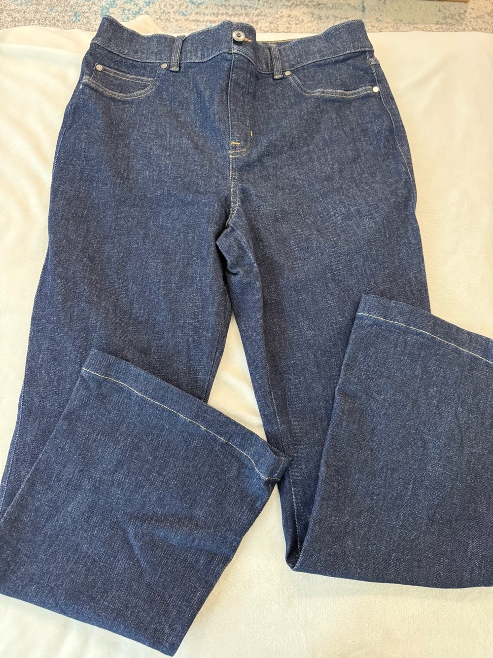 SPANX Pull On Blue Jeans Womens Size XL Dark Wash Bootcut Leg E09 - Picture 1 of 5